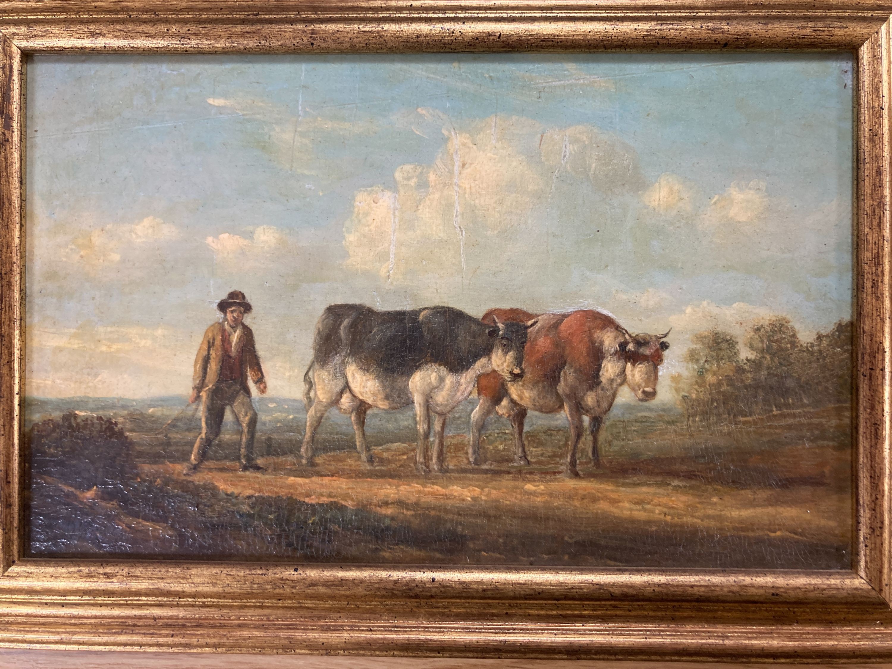 Dutch School (19th century), Cattle watering with a distant windmill, oil on board - and companion piece, a pair, 13.5 x 22.5cm